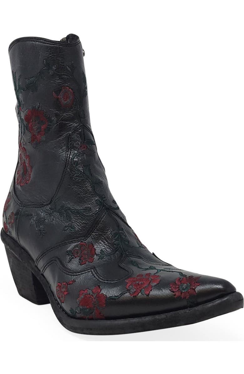 Madison Maison Leather Embroidered Ankle Boot, Alternate, color, Black