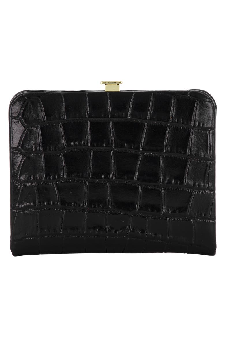Croc Embossed Frame Wallet, Alternate, color, BLACK