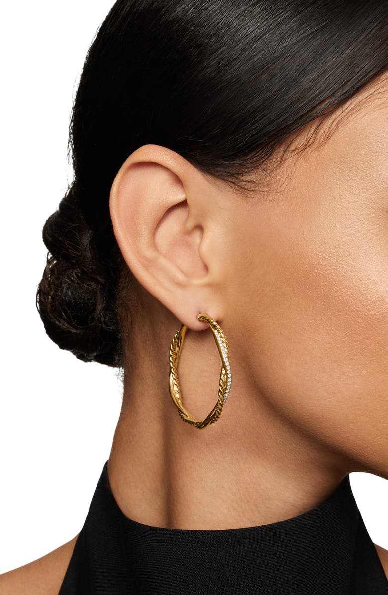 David Yurman Petite Infinity Hoop Earrings in 18K Yellow Gold with Pavé Diamonds, Alternate, color, 18K Yellow Gold