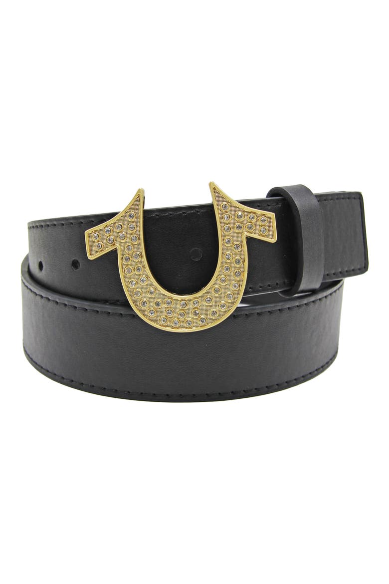 Sparkle Sage Horseshoe Buckle Belt, Main, color, BLACK