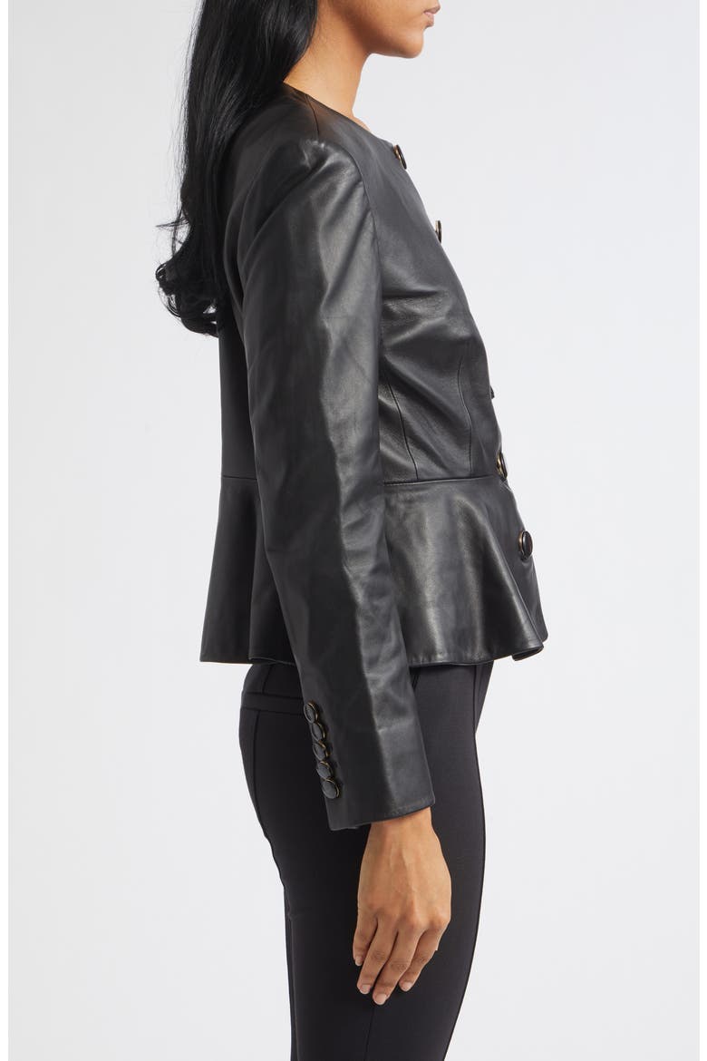 Quinn Leather Peplum Jacket, Alternate, color, BLACK