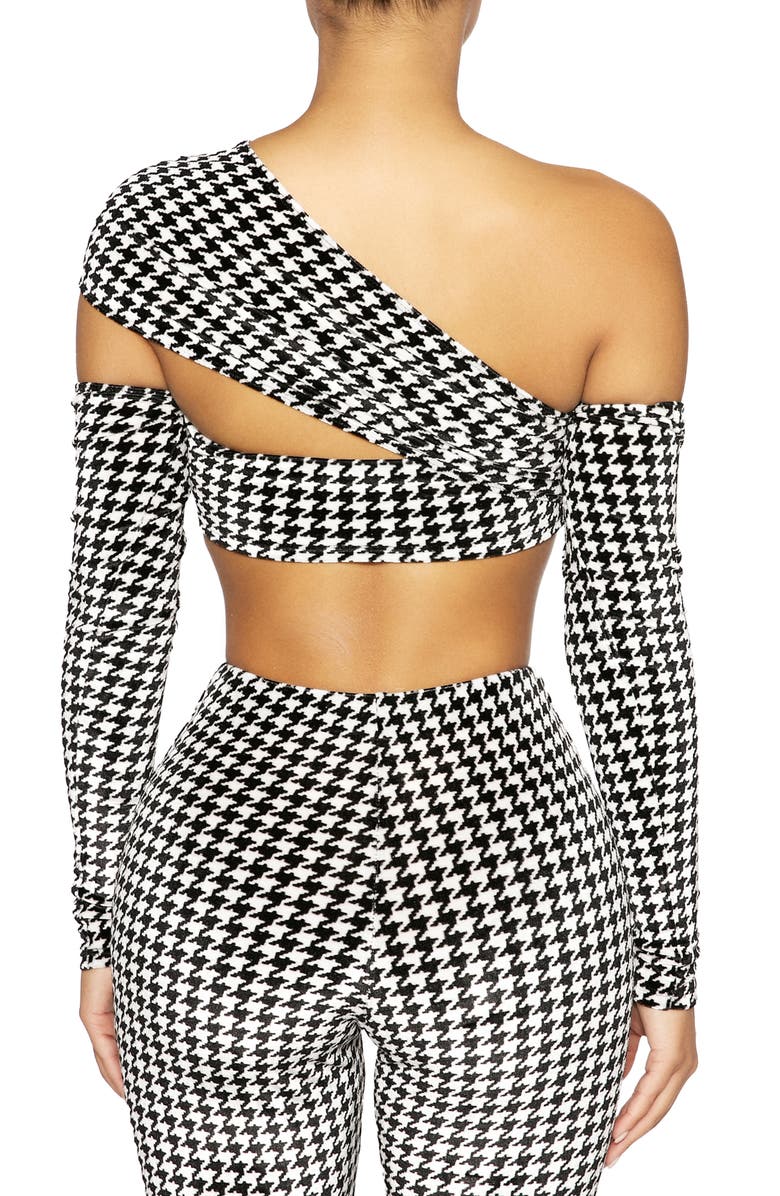Naked Wardrobe Houndstooth One-Shoulder Crop Top, Alternate, color, 