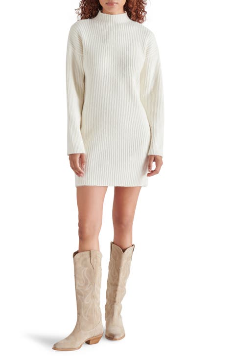 Kallie Long Sleeve Funnel Neck Rib Mini Sweater Dress