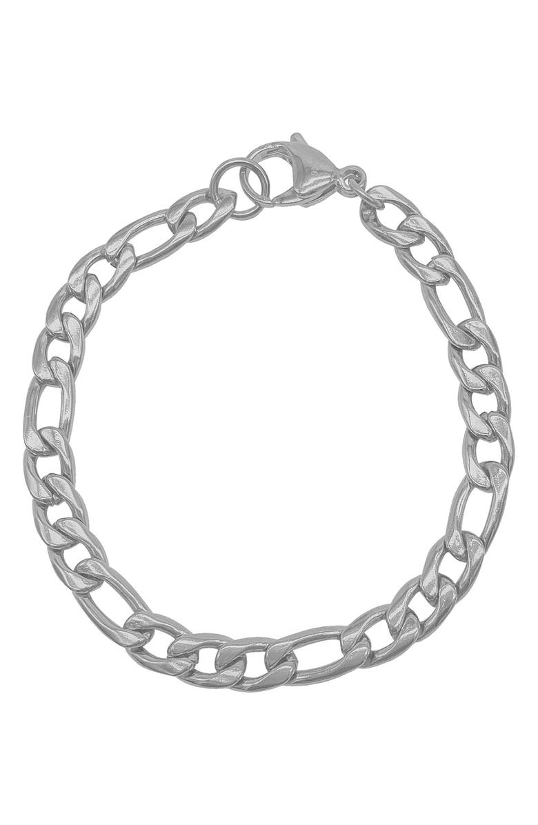 Adornia Sterling Silver Figaro Chain Bracelet, Main, color,