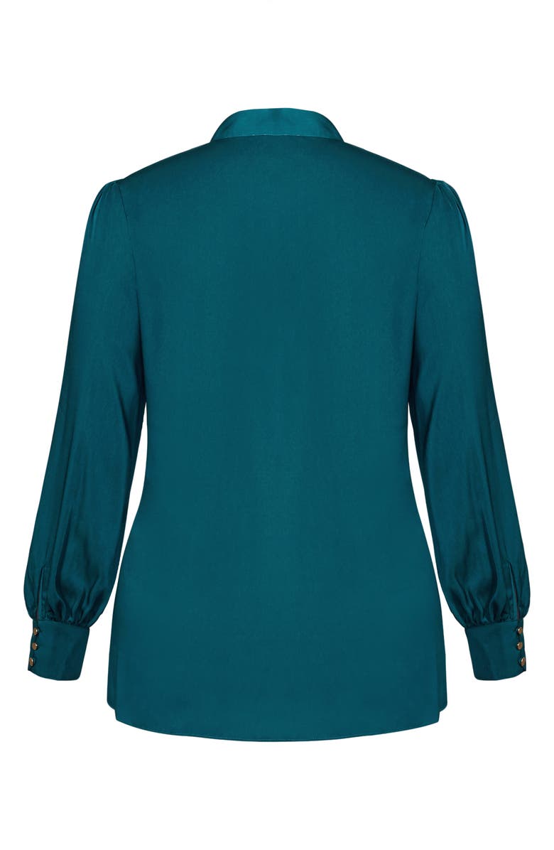 City Chic Chana Charmeuse Bow Blouse, Alternate, color, Teal