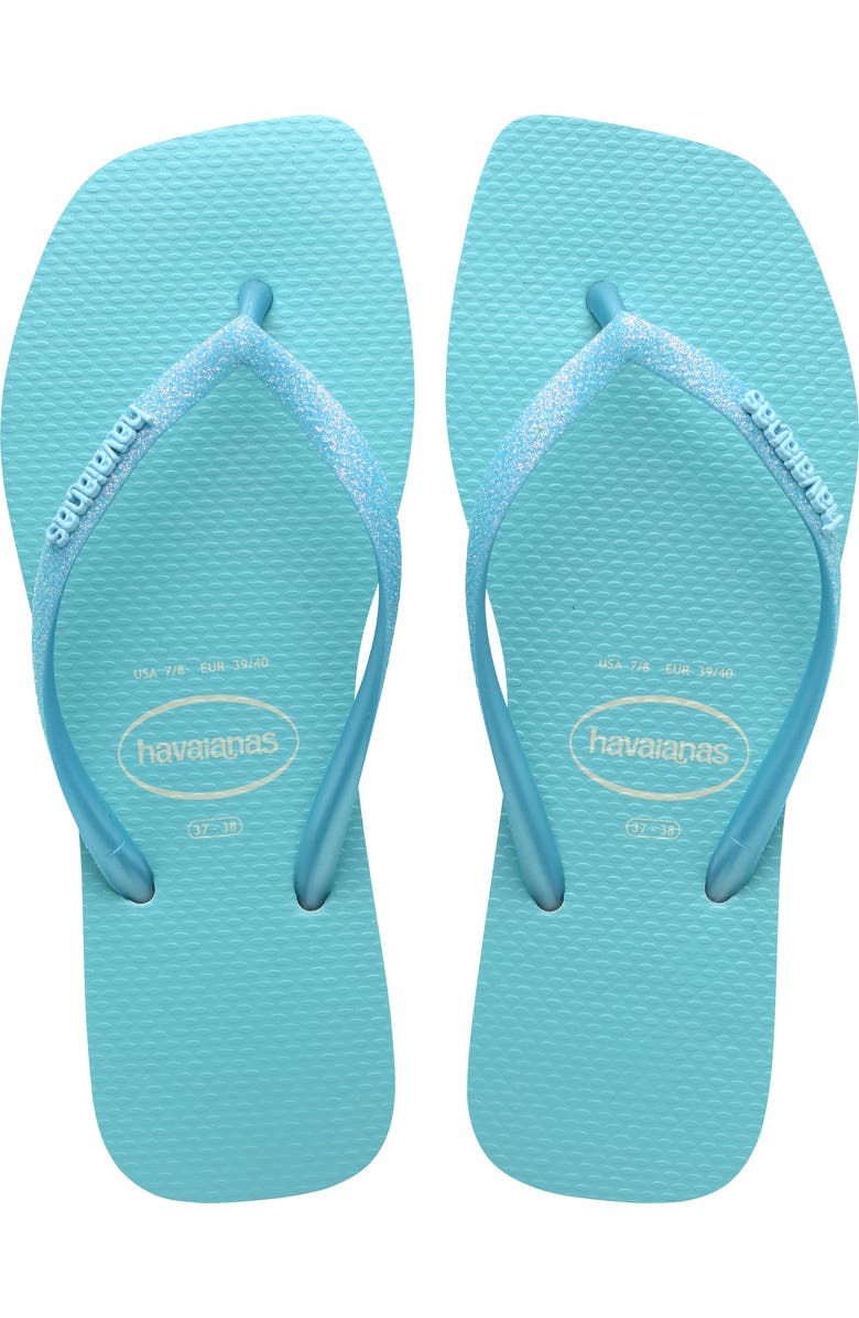 Havaianas Slim Square Glitter Neon Flip Flop, Alternate, color, Beige/ Blue
