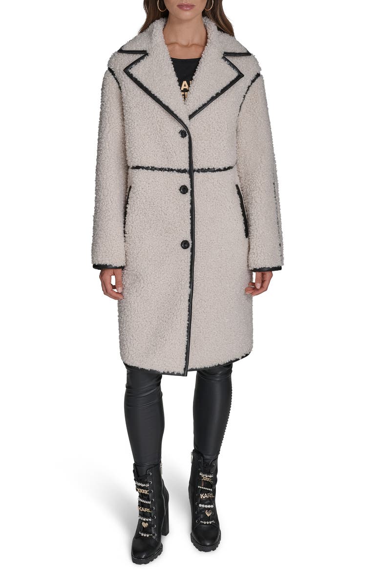 Faux Shearling Coat, Main, color, IVORY/ BLACK