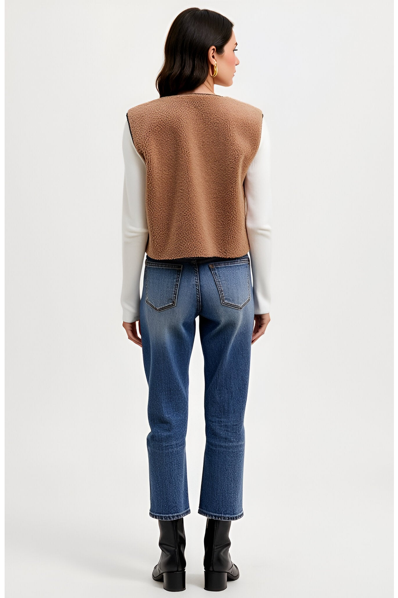 Faux Shearling Contrast-Trim Tie-Front Vest, Alternate, color, Faux Shearling