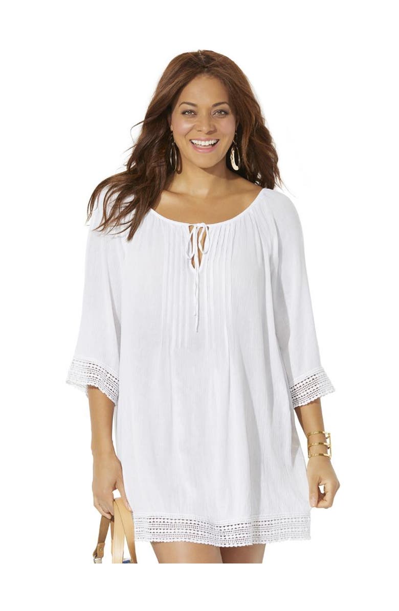 Swimsuits for All Giana Crochet Cover Up Tunic, Main, color, White