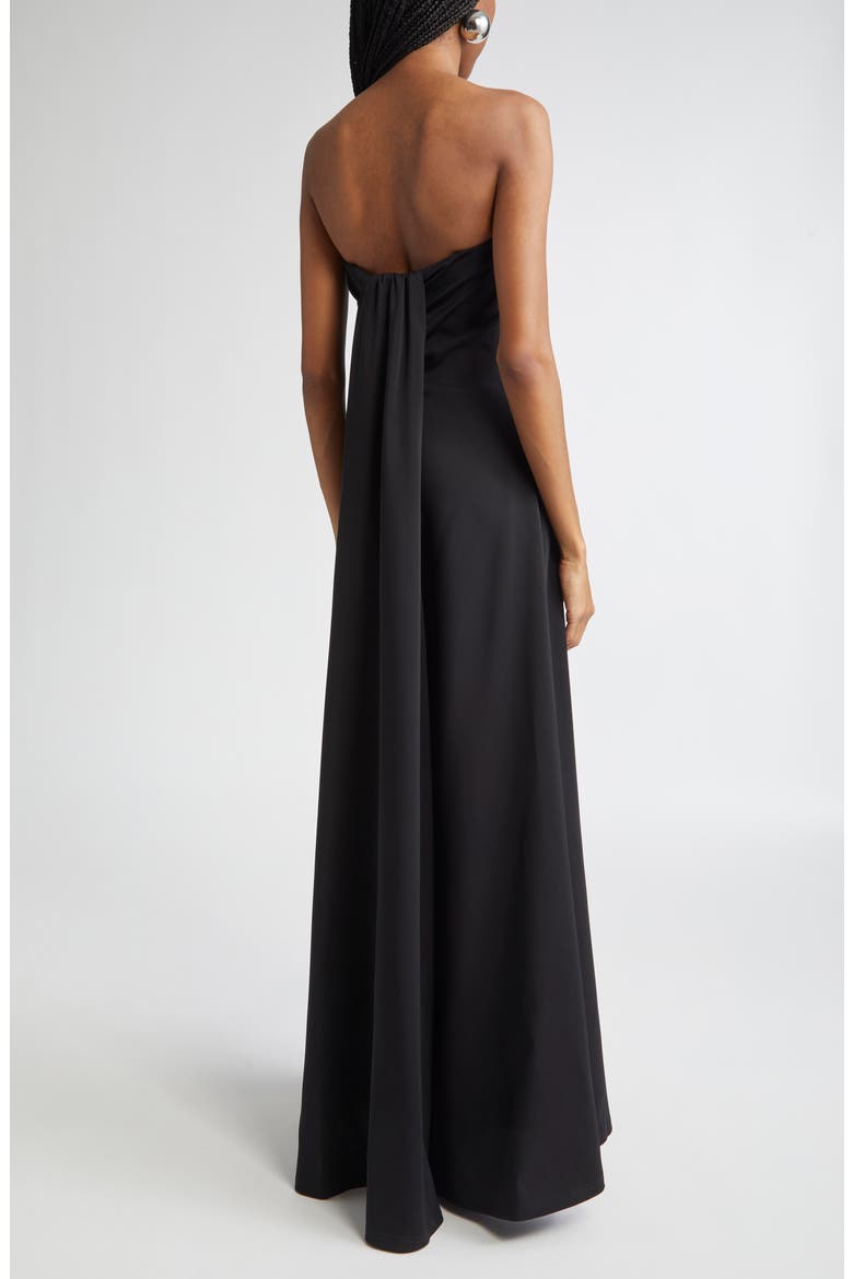 La Robe Bustier Strapless Crepe Jersey Maxi Dress with Train, Alternate, color, BLACK