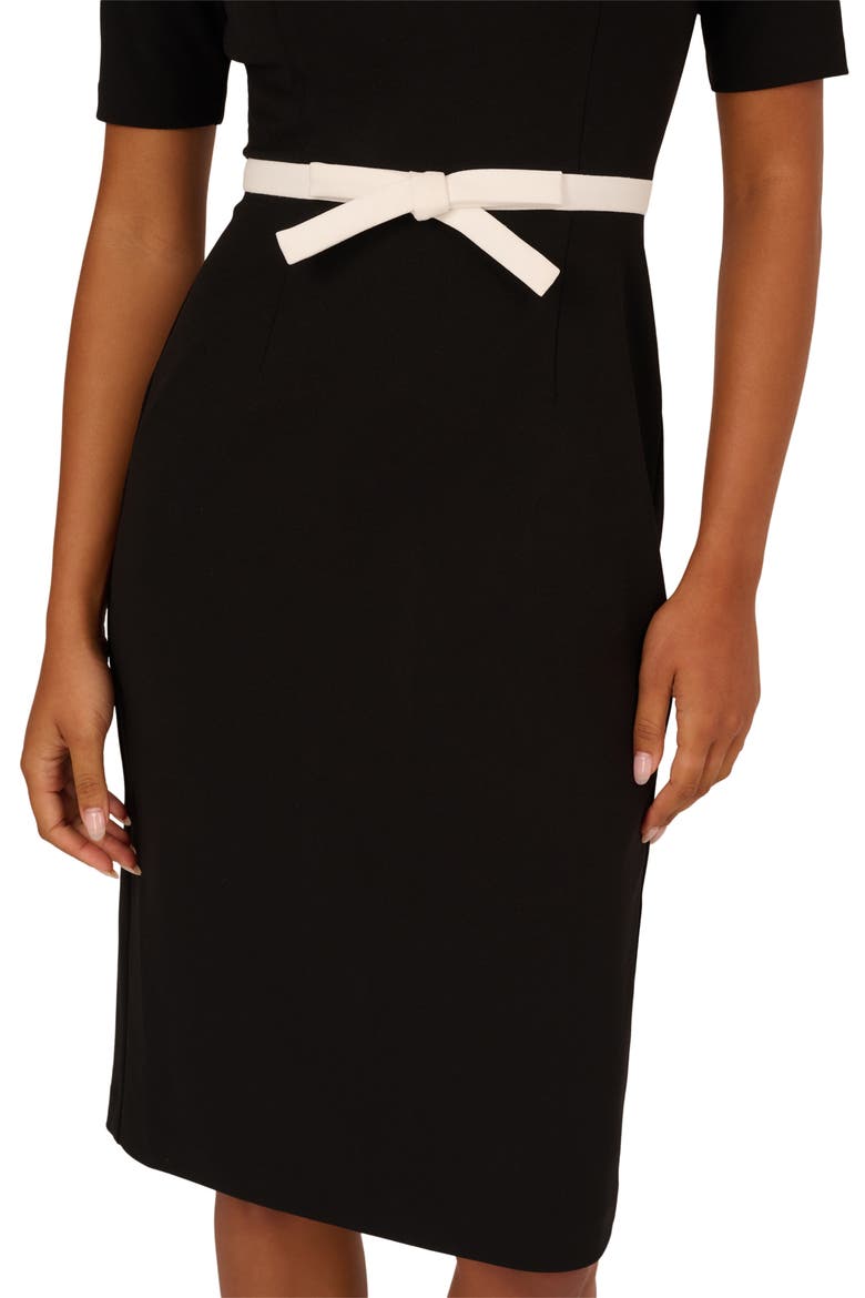 Contrast Bow Sheath Dress, Alternate, color, BLACK/ IVORY
