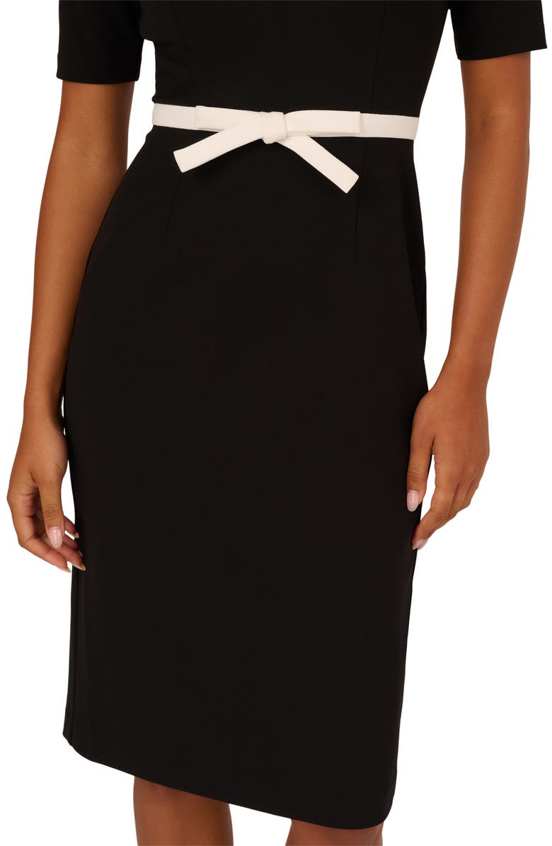 Adrianna Papell Contrast Bow Sheath Dress, Alternate, color, Black/ Ivory