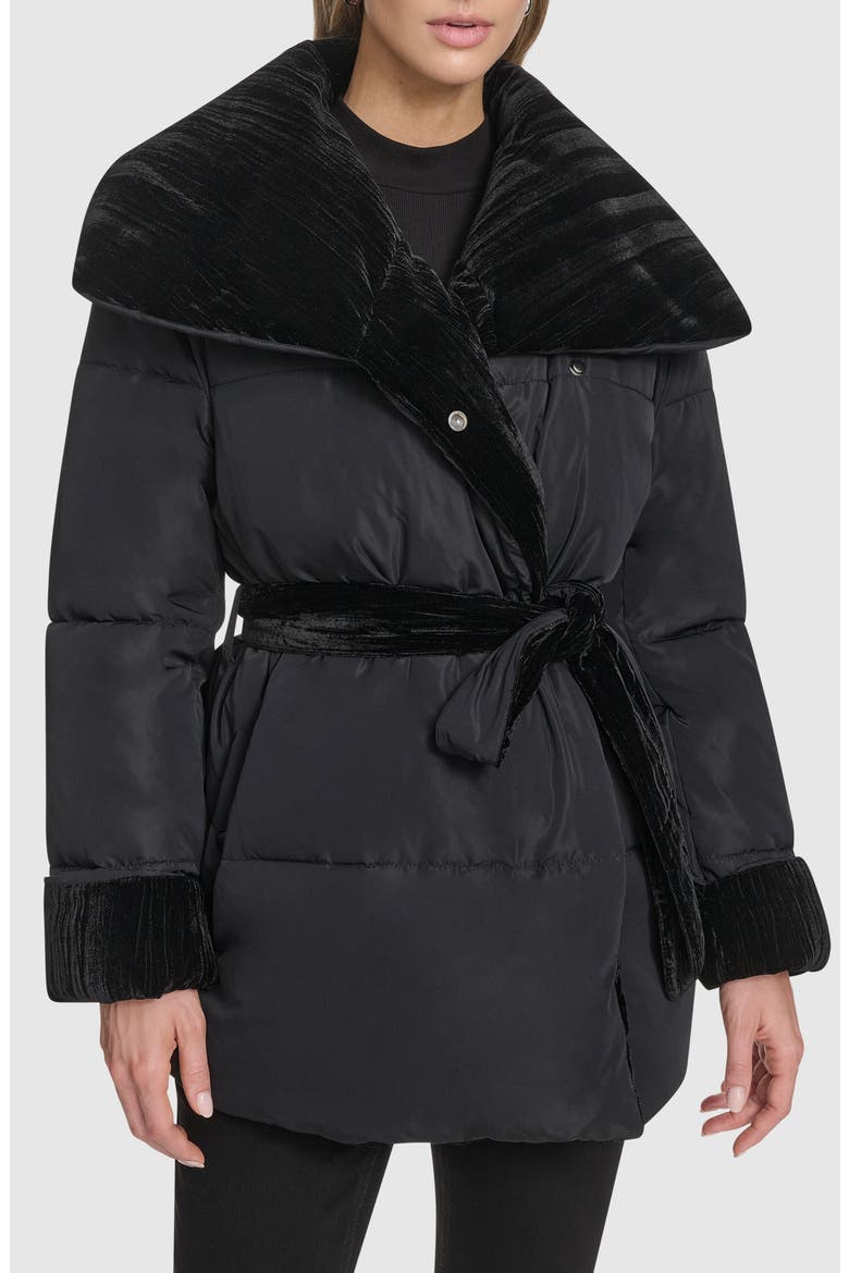 Emerson Velvet Lined Puffer Coat, Main, color, BLACK