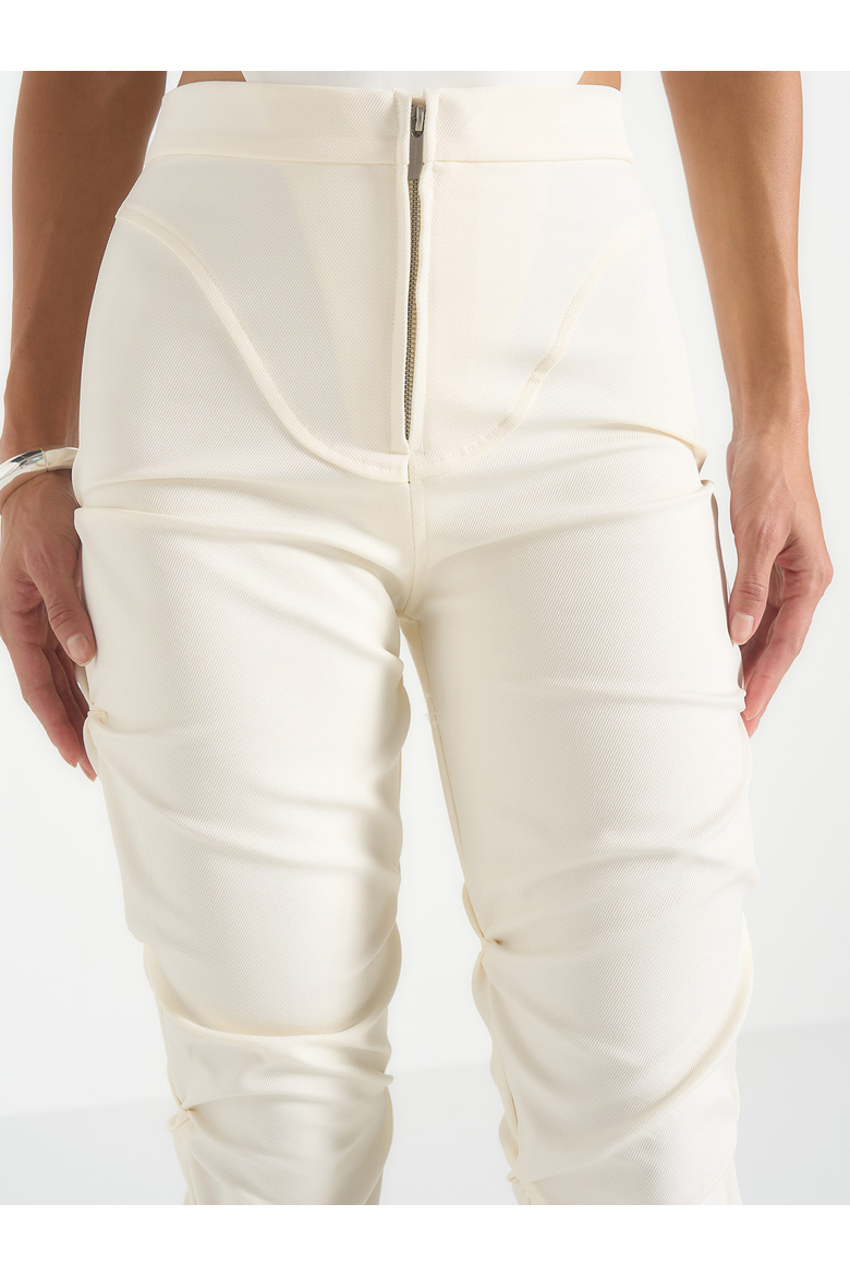 Caroline Tacked Twill Flare Trousers, Alternate, color, White