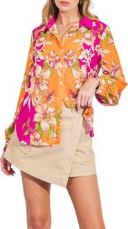FLYING TOMATO Floral Print Button-Up Shirt