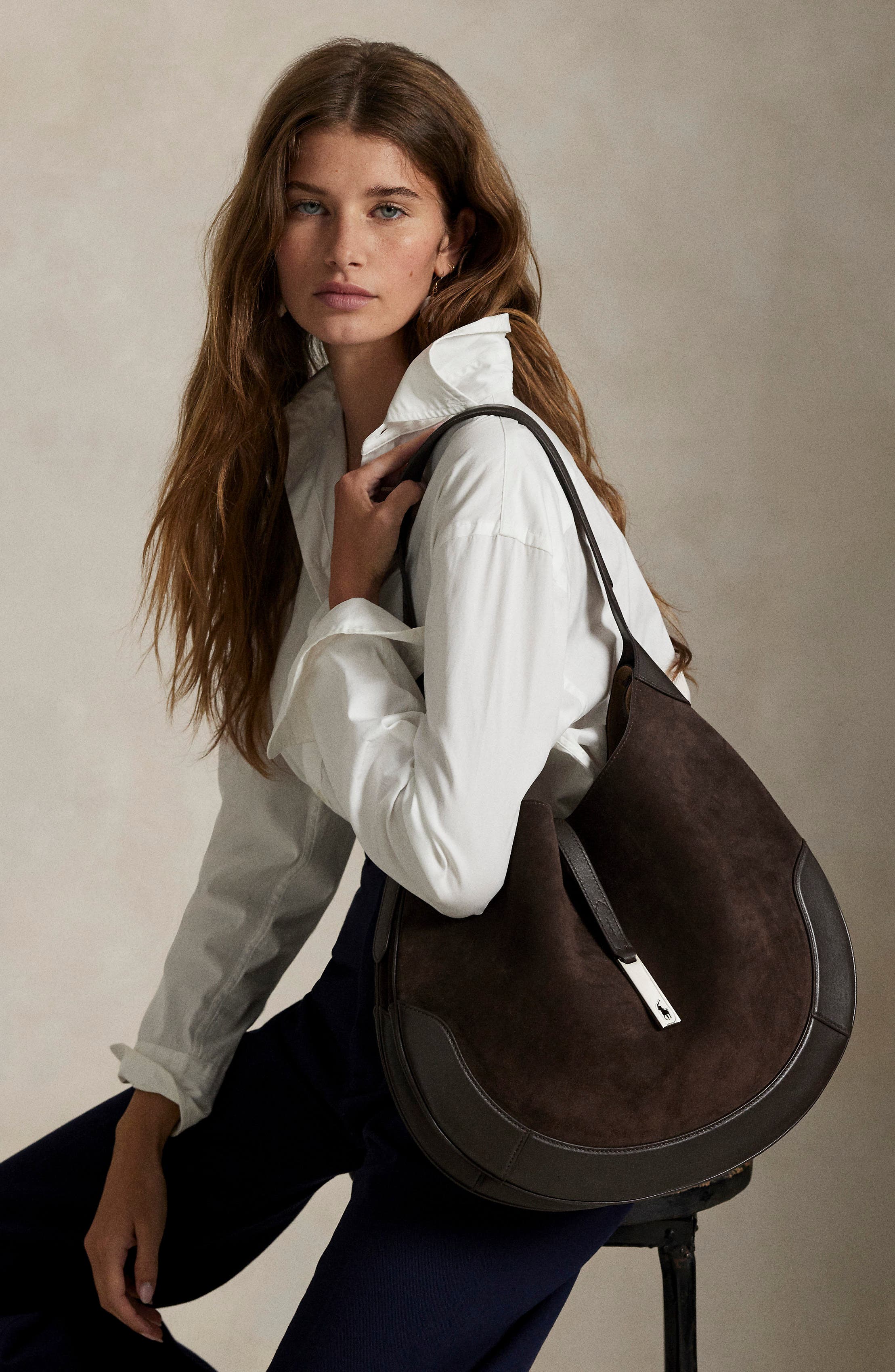 Polo ID Suede Shoulder Bag, Alternate, color, CHCLTE/ TBC
