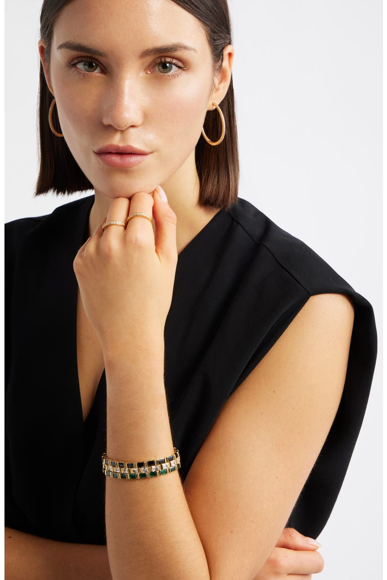 Cubic Zirconia Stretch Bracelet, Alternate, color, EMERALD- GOLD