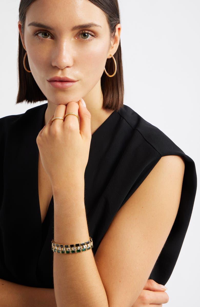Nordstrom Cubic Zirconia Stretch Bracelet, Alternate, color, Emerald- Gold