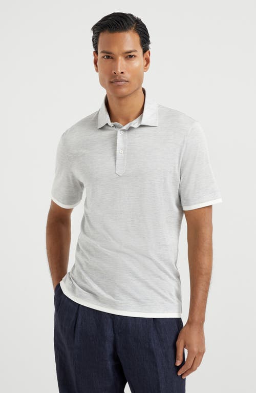 Brunello Cucinelli Grey Jersey Faux-layering Polo Shirt In Off-white