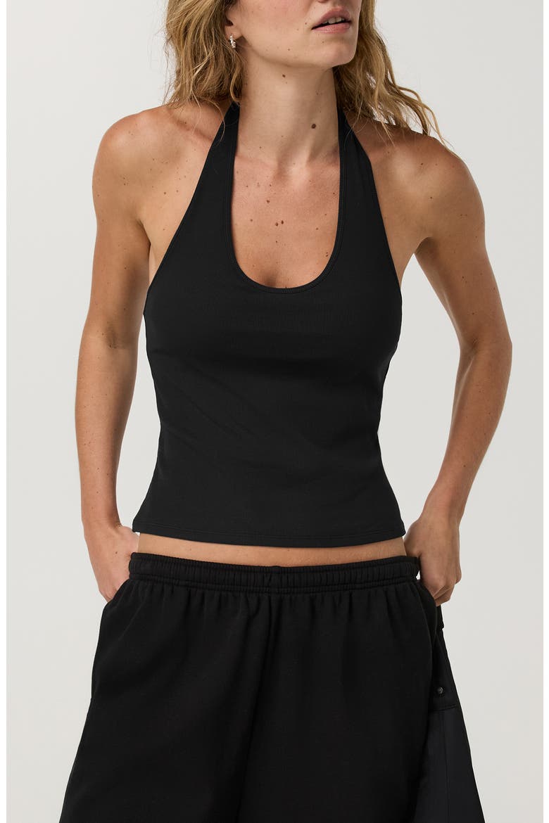 Pose Halter Performance Tank, Main, color, BLACK