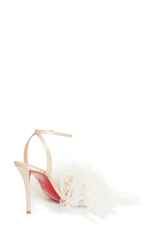 Christian Louboutin Miss Z Loubipoupi Feather Embellished Ankle Strap Sandal In White