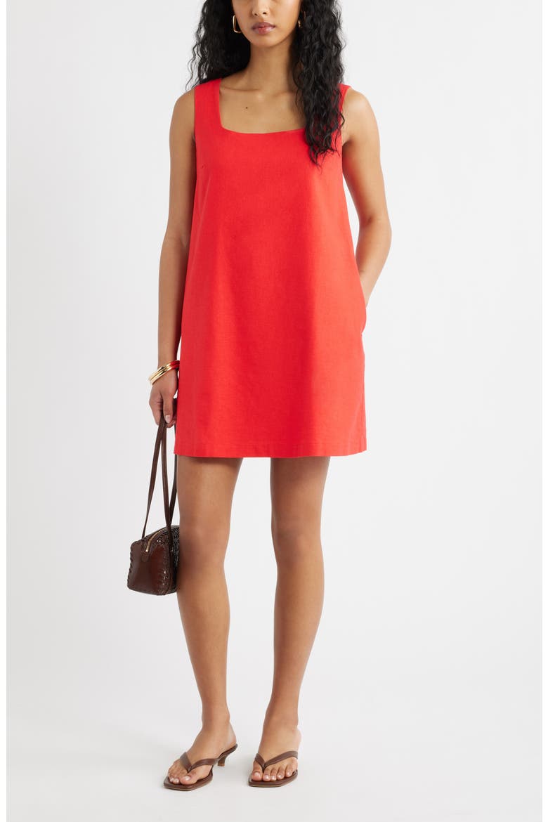 Linen Blend Shift Dress, Alternate, color, RED TOMATO