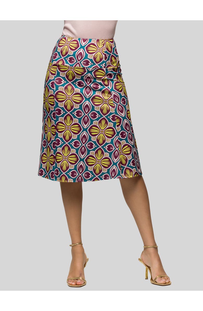 24seven Comfort Apparel Floral Print Comfortable Elastic Waist Knee Length Skirt, Main, color,