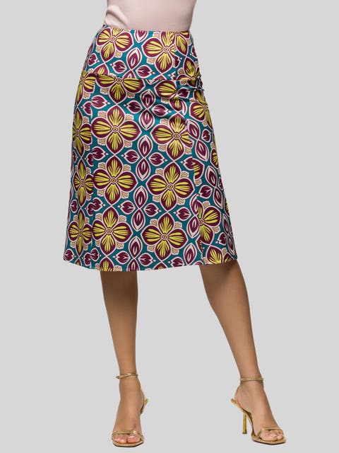 Floral Print Comfortable Elastic Waist Knee Length Skirt