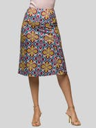 24seven Comfort Apparel Floral Print Comfortable Elastic Waist Knee Length Skirt
