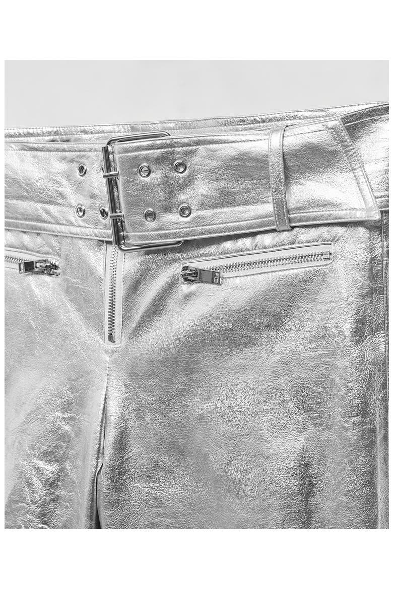 Belted Metallic Faux Leather Pants, Alternate, color, SILVER