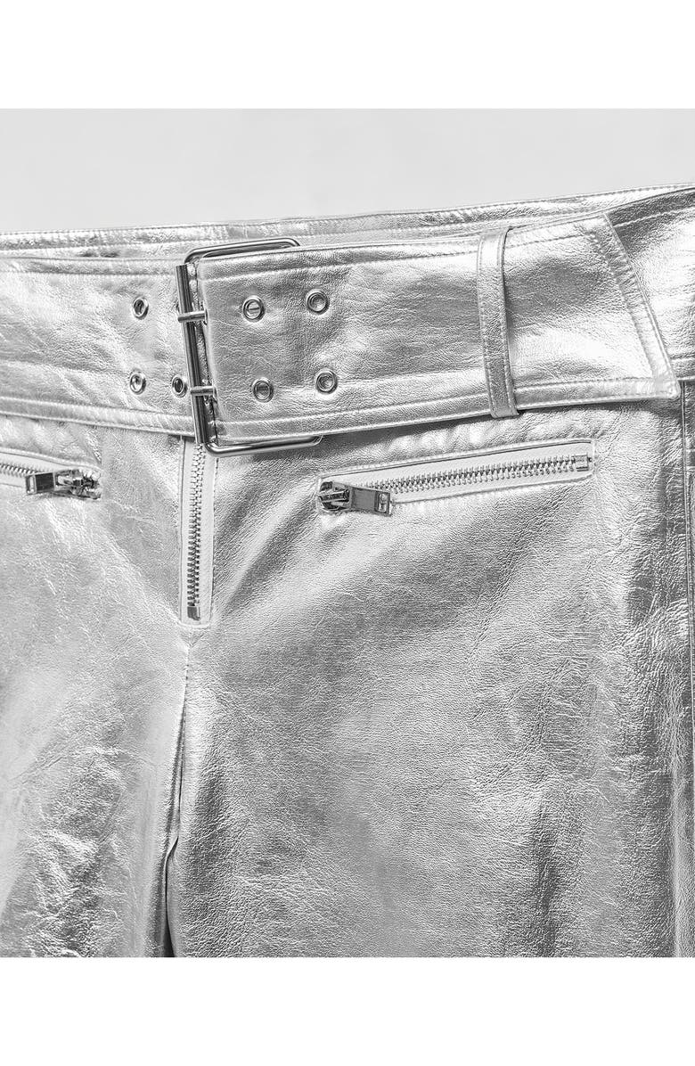 MANGO Belted Metallic Faux Leather Pants, Alternate, color, 