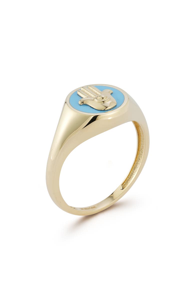 Ember Fine Jewelry 14K Gold Enamel Hamsa Signet Ring, Alternate, color, Gold