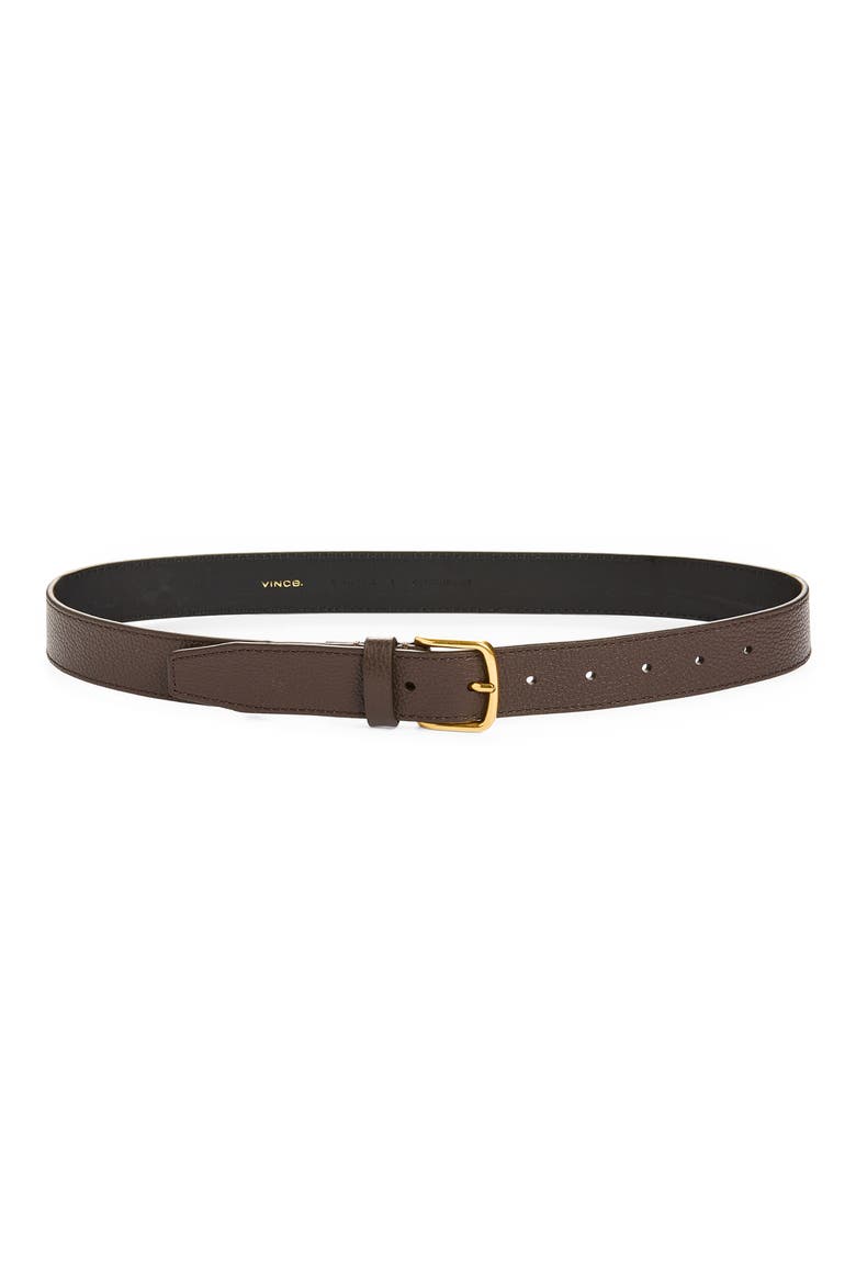 Stitched Flat Leather Belt, Main, color, CACAO BROWN / ANTIQUE BRASS