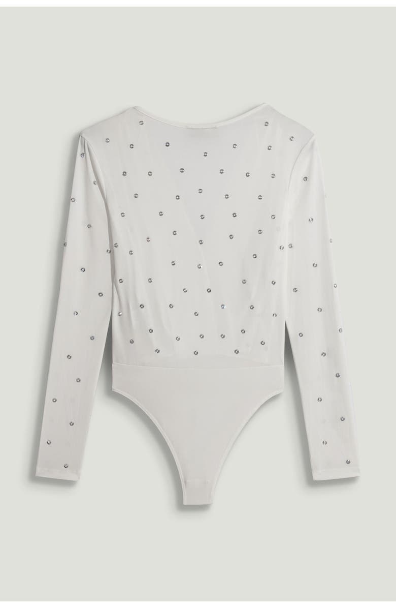 Nocturne Embellished V-Neck Long-Sleeve Bodysuit, Alternate, color, Ivory