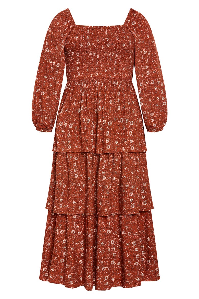 Cassidy Floral Smocked Maxi Dress, Alternate, color, ORANGE PRINT