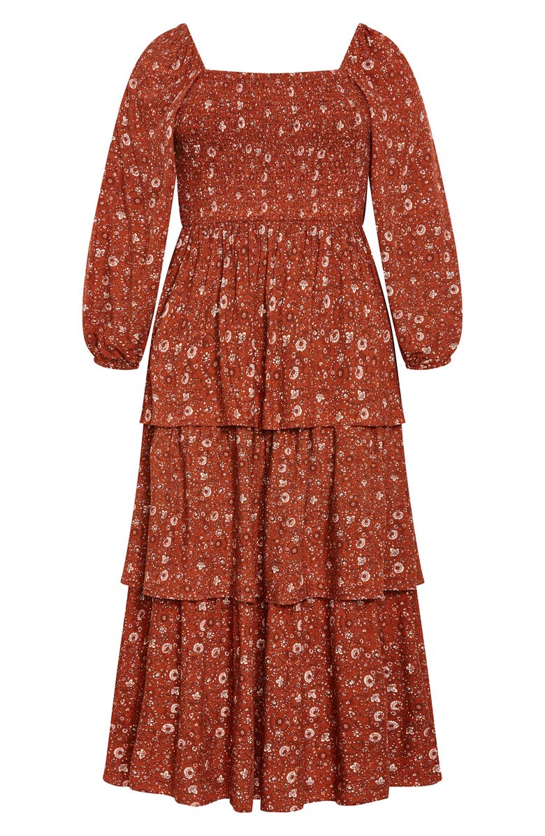 City Chic Cassidy Floral Smocked Maxi Dress, Alternate, color, Orange Print