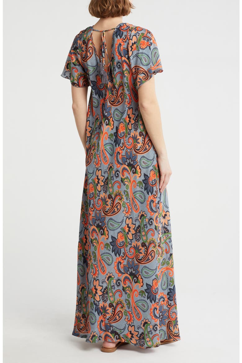 Paisley Cover-Up Beach Dress, Alternate, color, BLUE/ORANGE