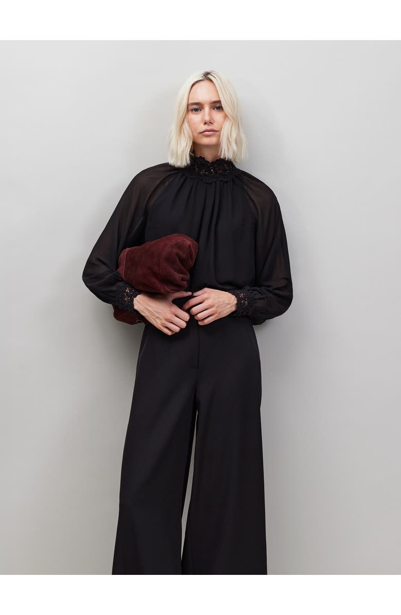 Ro&Zo Lace Neck And Cuff Blouse, Main, color, Black