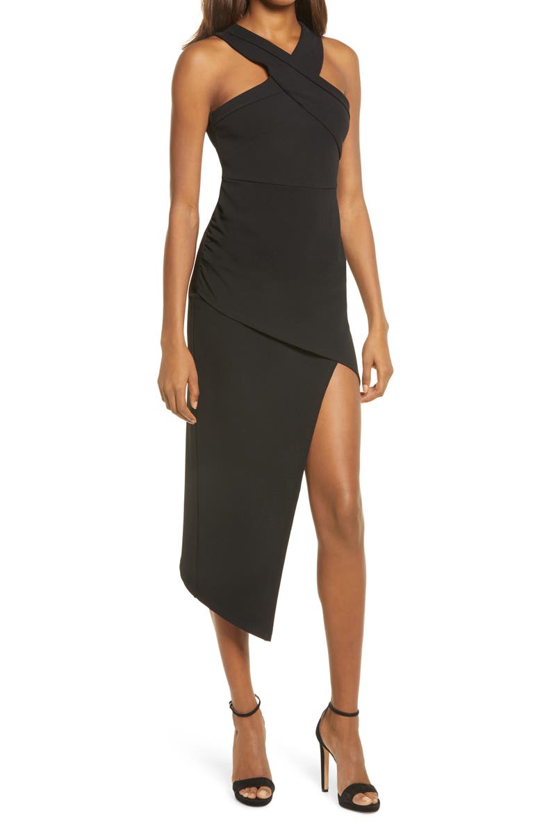 Lulus Guess Again Halter Neck Asymmetrical Midi Dress, Main, color,