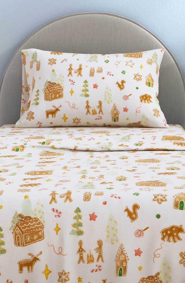 Woven & Weft Turkish Cotton Flannel Christmas Sheet Set, Main, color, Gingerbread Lane