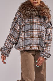 AZALEA WANG Linnea Plaid Bomber Jacket with Faux Fur Trim
