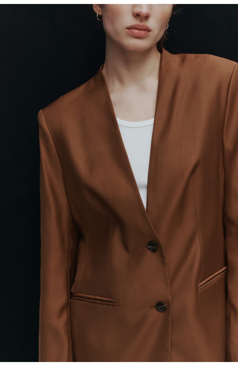 H&M Lapelless Blazer, Alternate, color, Brown