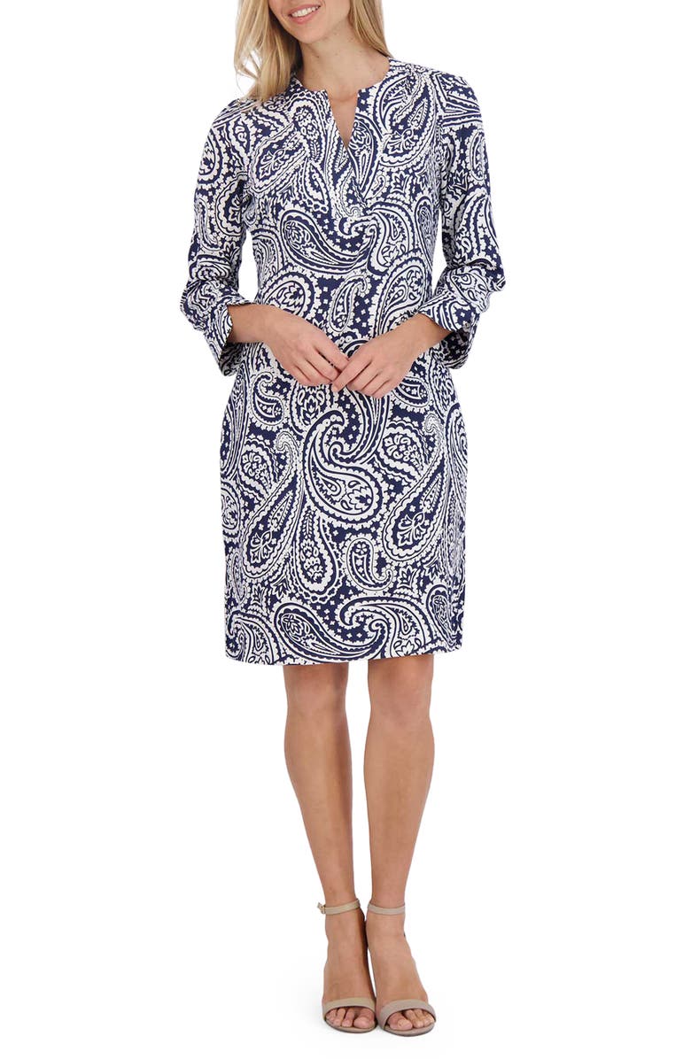 Foxcroft Vena Paisley Long Sleeve Shift Dress, Main, color,