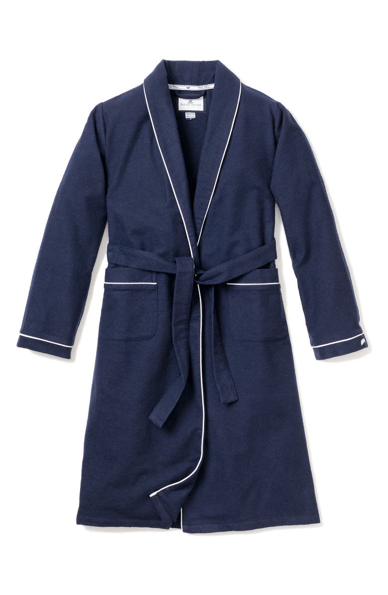 Petite Plume Navy Flannel Robe, Alternate, color, Navy