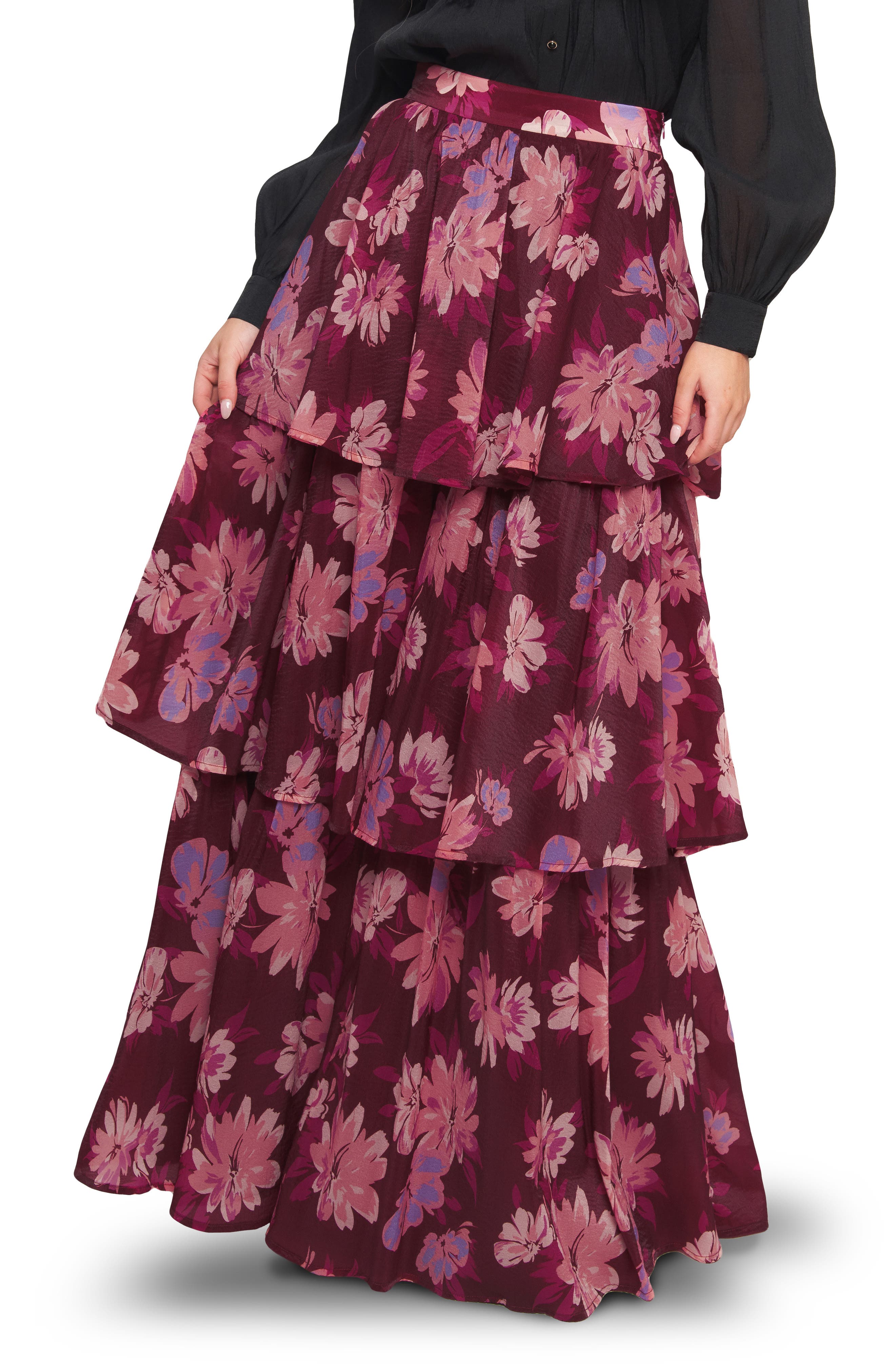 FLYING TOMATO Floral Layered Maxi Skirt