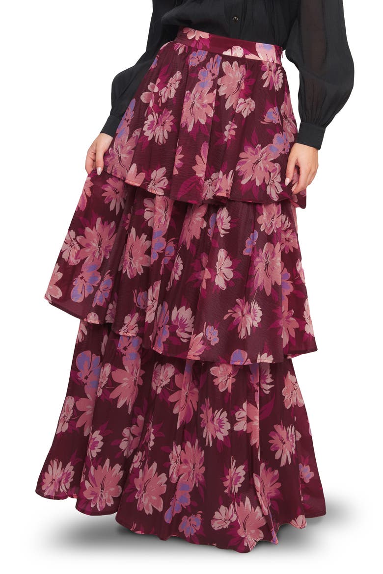 Floral Layered Maxi Skirt, Main, color, BURGUNDY