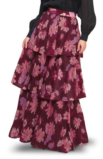 Flying Tomato Floral Layered Maxi Skirt In Burgundy