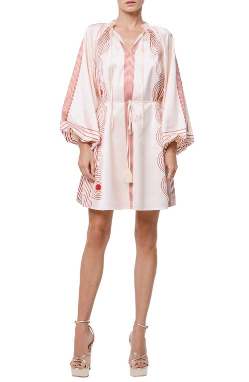 Ciebon Ritz Tie Waist Long Sleeve Dress In Cream Multi
