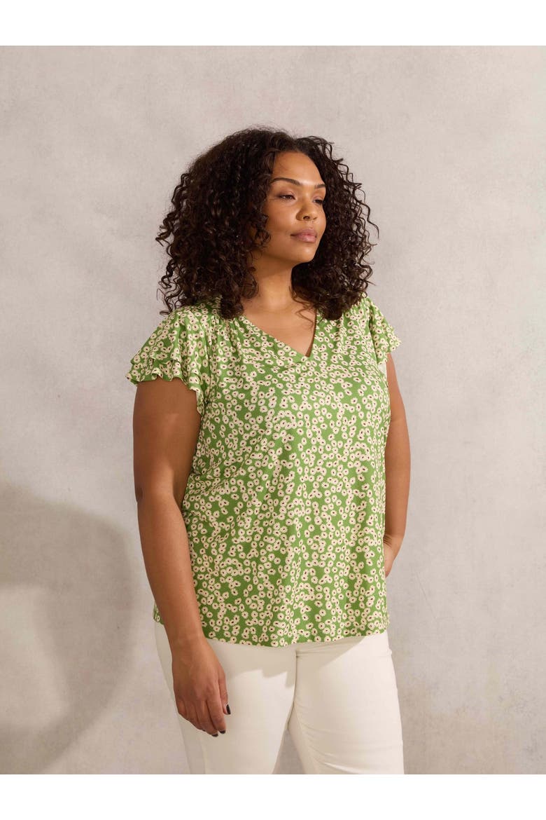 Ditsy Jersey Flutter Sleeve Top, Main, color, Green