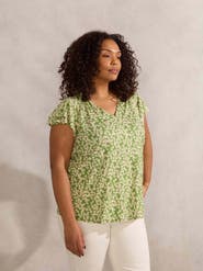 Live Unlimited Ditsy Jersey Flutter Sleeve Top